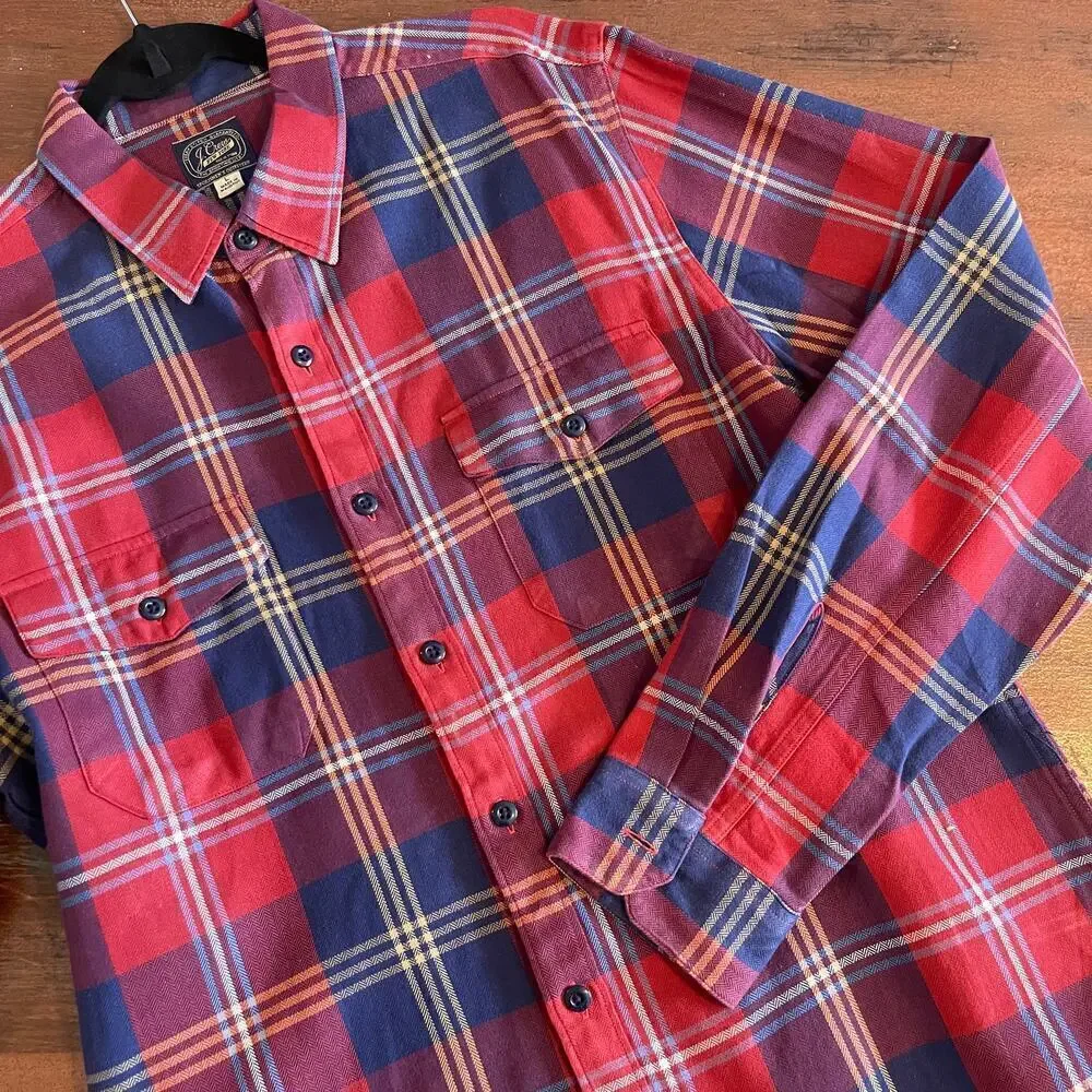 J. Crew Men.s Cotton Plaid Long Sleeves Shirt Size Large